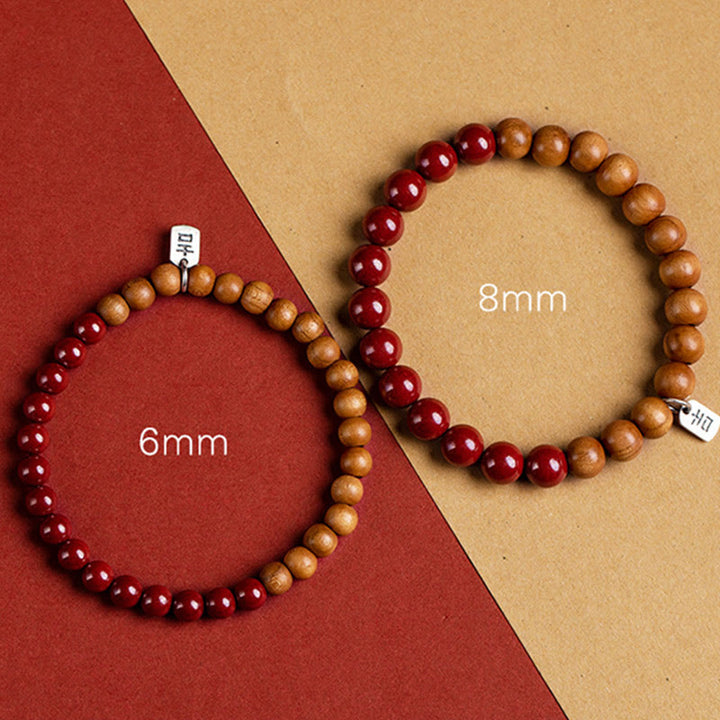 Bracciale Buddha Stones in argento sterling 925, legno di pesca, cinabro, allontana gli spiriti maligni