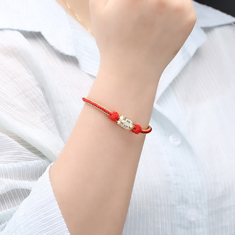 Braccialetto con corda rossa, in argento sterling 925, con ruota di preghiera Om Mani Padme Hum, con Buddha Stones e forza