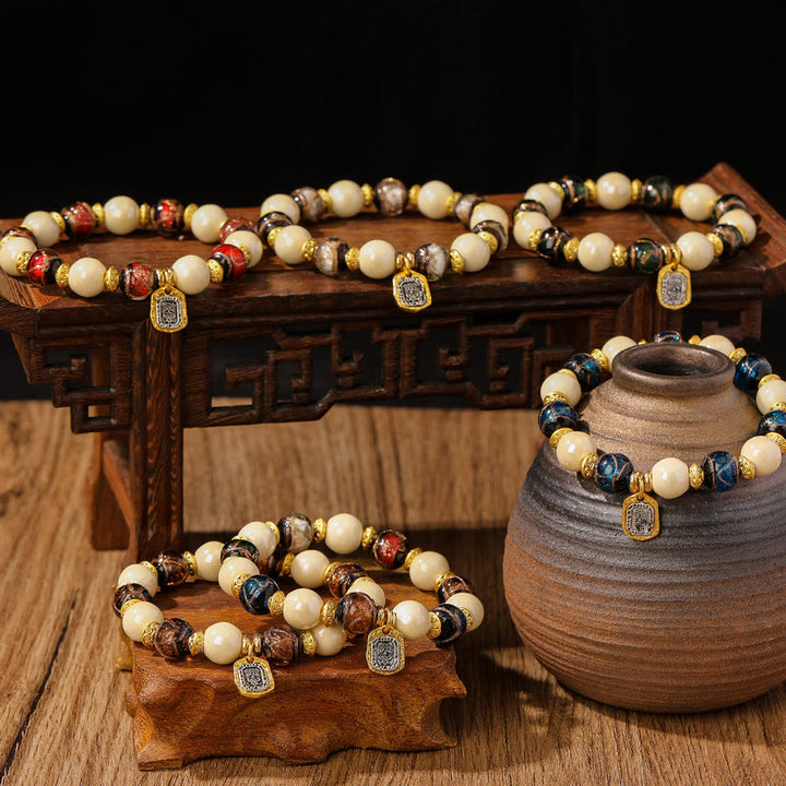 Buddha Stones Tibetano Zakiram Dea della Ricchezza Ciondolo Liuli Vetro Incenso Cenere Perline di Porcellana Braccialetto di Protezione