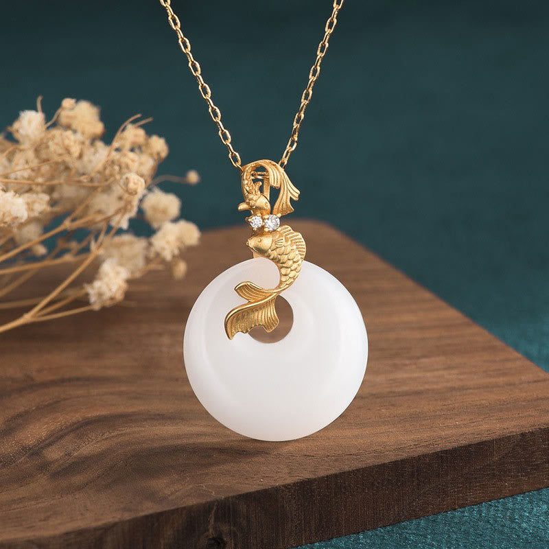 Collana con ciondolo Buddha Stones, giada bianca, pesce Koi, ricchezza e prosperità - Pesce Koi (Fortuna♥Prosperità) - image 1