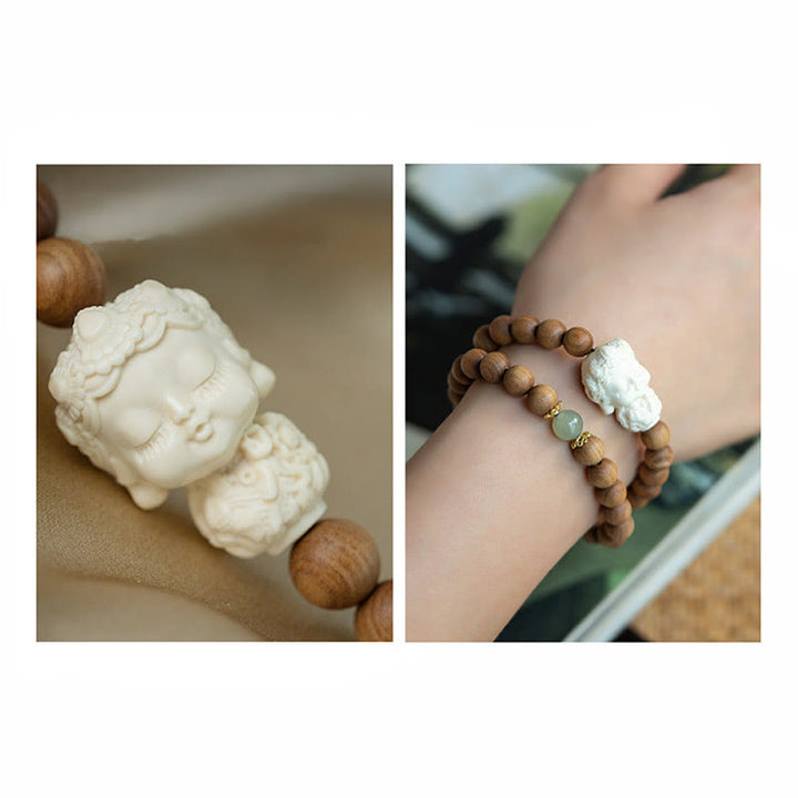 Braccialetto di protezione Buddha Stones Sandalo Hetian Jade Avorio Frutta Tara Verde