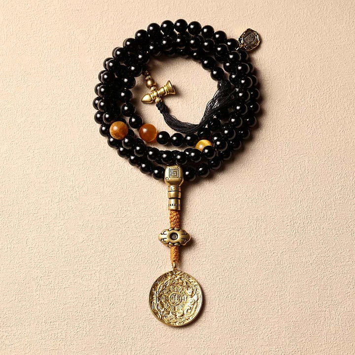 Buddha Stones Tibetano 108 Perle Mala Onice Nero Perle Occhio di Tigre Nove Palazzi Braccialetto di Protezione Bagua