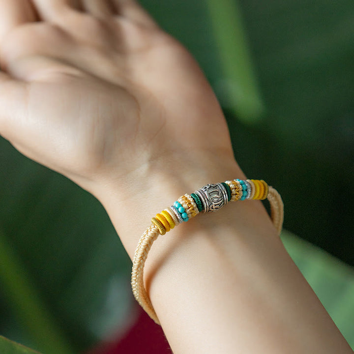 Bracciale intrecciato in argento sterling 925 fatto a mano con Buddha Stones, tibetano Om Mani Padme Hum, purezza