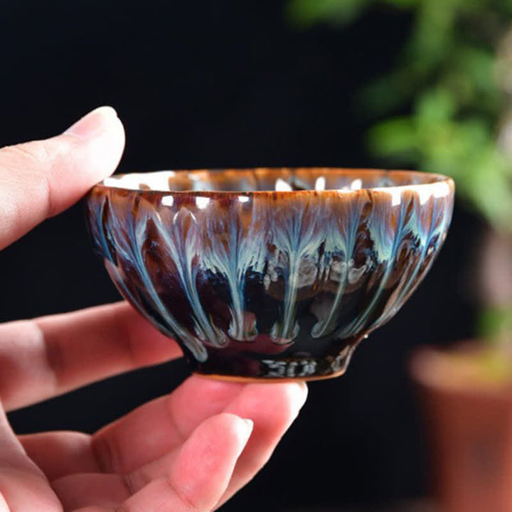 Buddha Stones Lotus Pavone Drago Fenice Koi Pesce Tazza da tè in ceramica Tazze da tè intarsiate 120ml