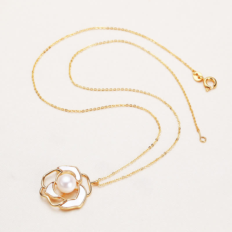Buddha Stones 925 Sterling Silver Perla Camelia Modello Felicità Collana Ciondolo Orecchini - Collana - image 2
