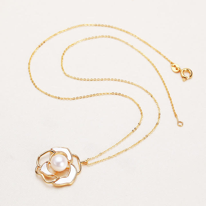 Buddha Stones 925 Sterling Silver Perla Camelia Modello Felicità Collana Ciondolo Orecchini - Collana - image 2