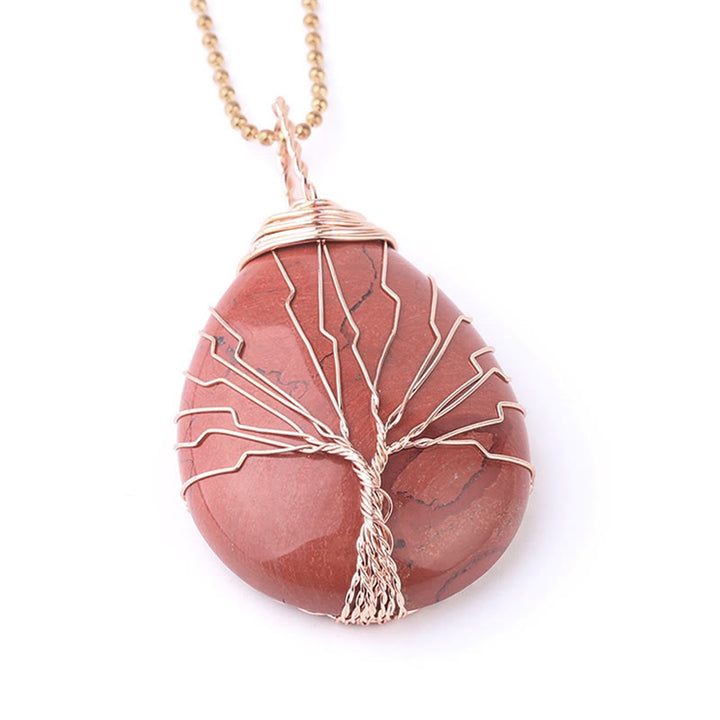 Buddha Stones Cristallo di quarzo naturale Albero della vita Collana con ciondolo energetico curativo - Albero di diaspro rosso e oro rosa - image 21