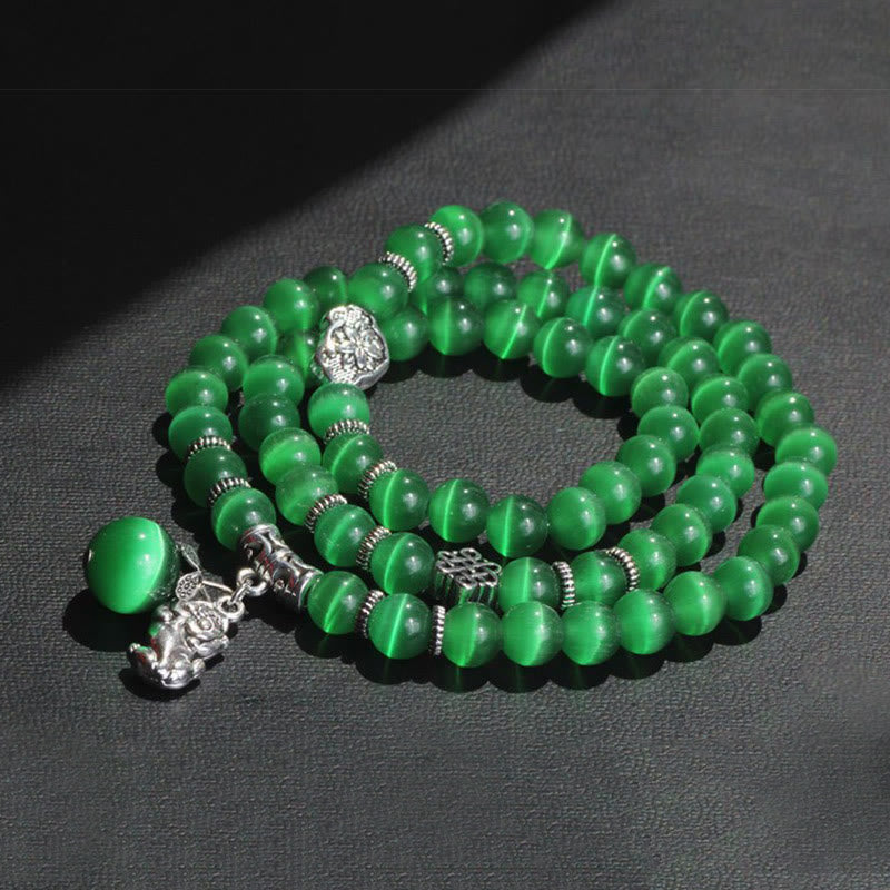 Braccialetto triplo avvolgente con supporto PiXiu Cat Eye Buddha Stones