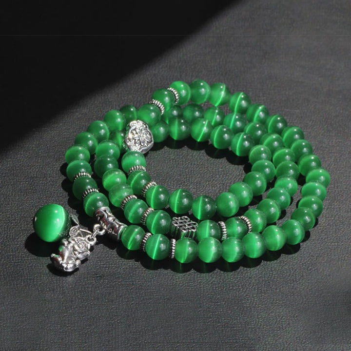 Braccialetto triplo avvolgente con supporto PiXiu Cat Eye Buddha Stones