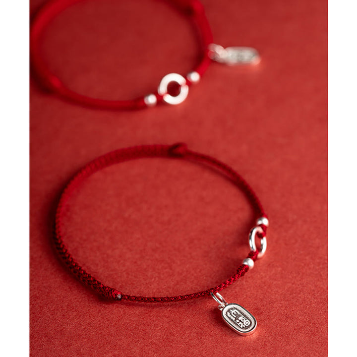Braccialetto in corda rossa con fibbia in argento sterling 925 Buddha Stones Lucky Fortune Peace Joy Lotus Peace