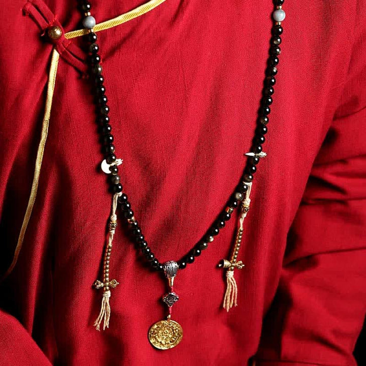 Buddha Stones 108 Mala Beads Oro Lucente Ossidiana Occhio di Tigre Pietra Occhio d'Aquila Bracciale della Ricchezza