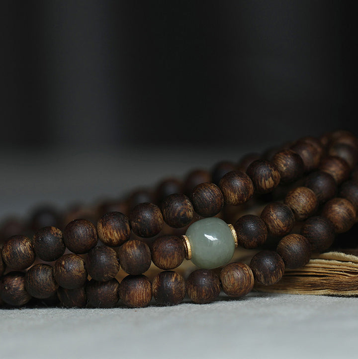 Braccialetto della pace in oro 999 con 108 perle Mala Nha Trang Bai Qinan Agarwood Jade (solo uno in magazzino)