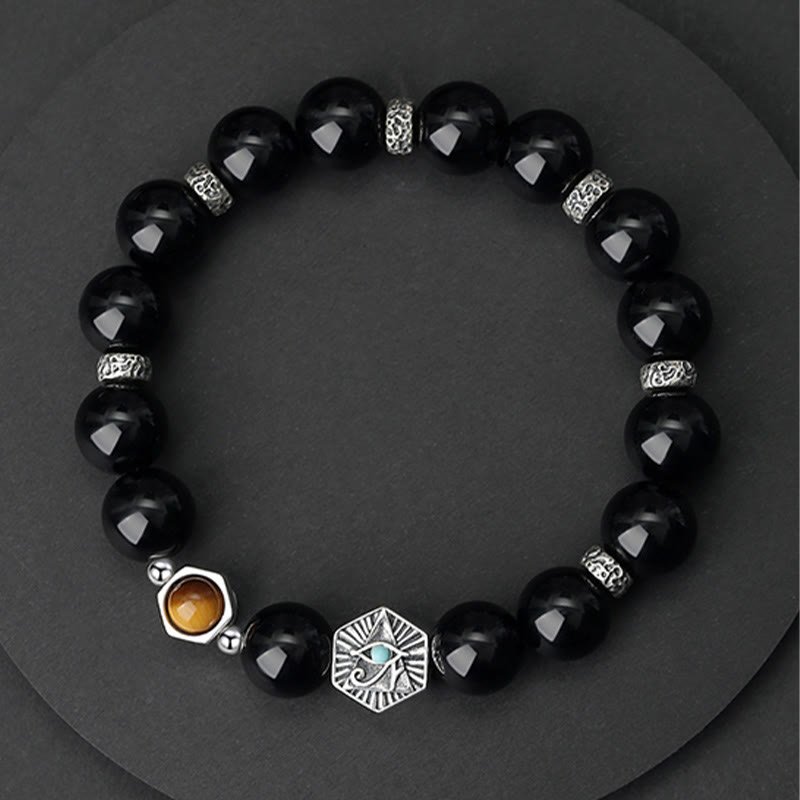 Braccialetto di purificazione Occhio di Tigre Occhio della Provvidenza in Argento Sterling 925 Buddha Stones