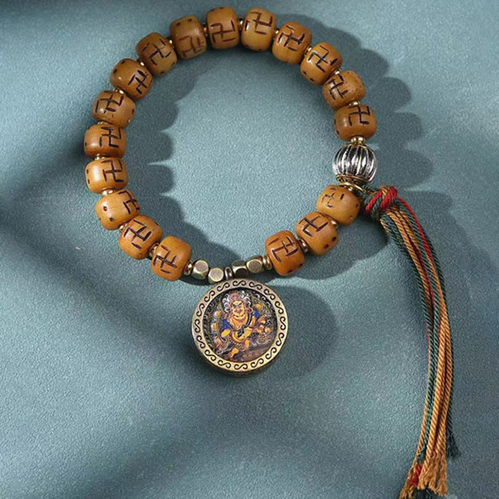 Buddha Stones naturale tibetano osso di cammello svastica Dzi perlina Shankha Buddha fascino Kirtimukha braccialetto con nappa protezione fortuna