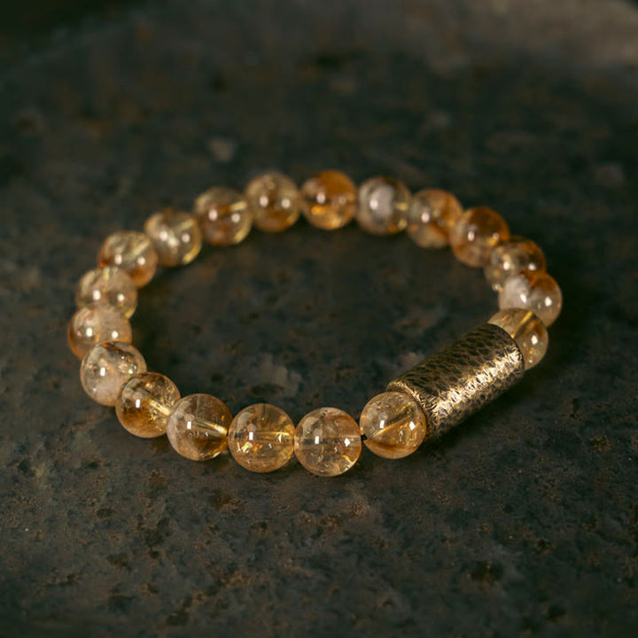 Braccialetto di protezione in perline di ottone con cristallo di citrino naturale Buddha Stones