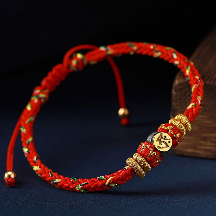 Braccialetto in corda intrecciata in argento con pietre Buddha Stones, zodiaco cinese, Buddha natale
