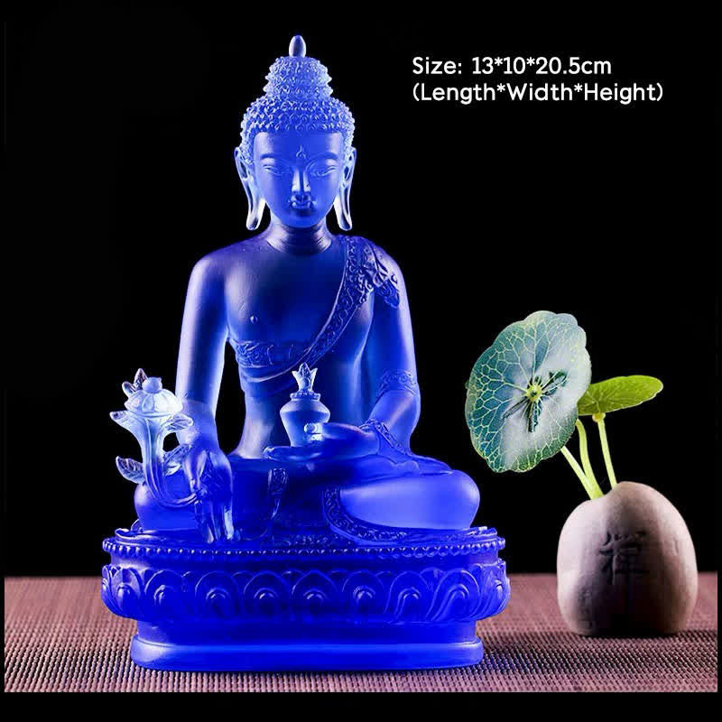 Buddha Stones Buddha della medicina Fatto a mano Liuli Cristallo Pezzo d'arte Statua della compassione Casa Ufficio Offerta Decorazione - 13*10*20,5 cm - Buddha della Medicina - image 11