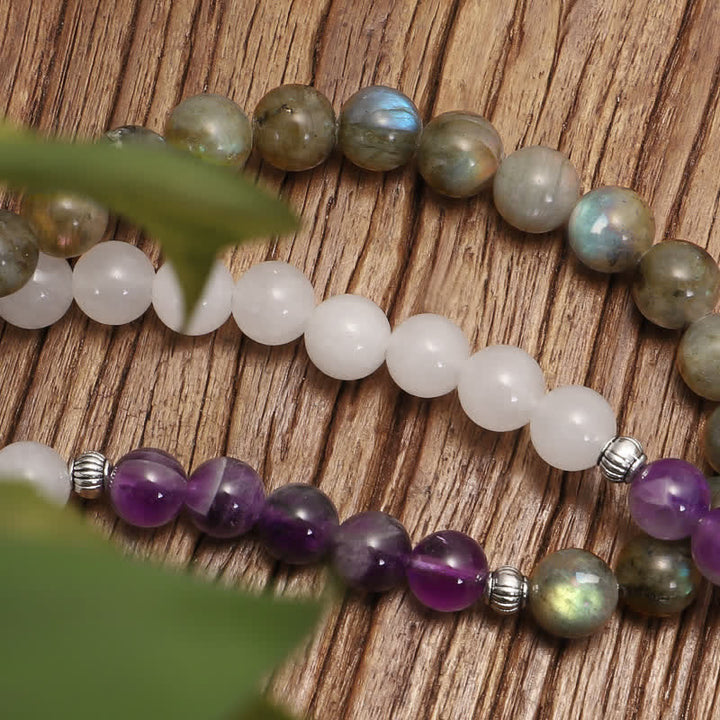 Buddha Stones 108 Mala Beads Agata Bianca Ametista Nero Glitter Pietra Braccialetto di Protezione