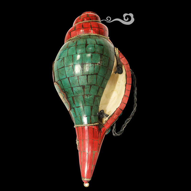 Shankha tibetano fatto a mano Om Mani Padme Hum Buddha Conch Shell Decorazione fortunata - image 5