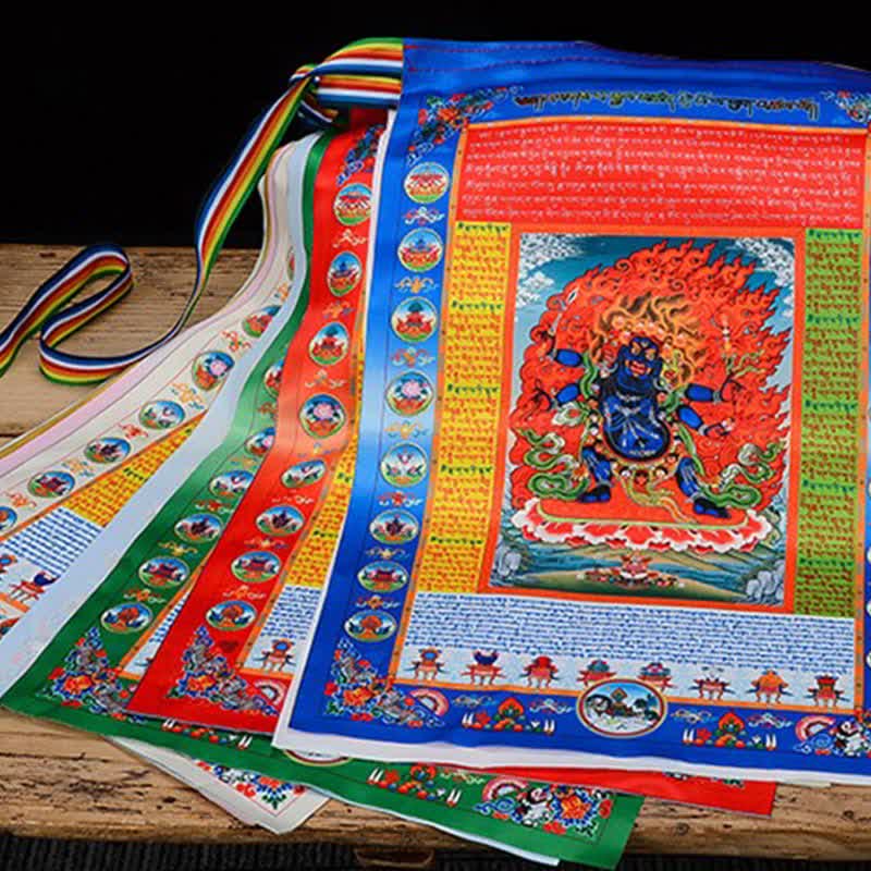 Buddha Stones Bandiera tibetana a 10 colori raffigurante il Buddha del Cavallo del Vento, simbolo di guarigione e buon auspicio per la preghiera all'aperto. - image 13