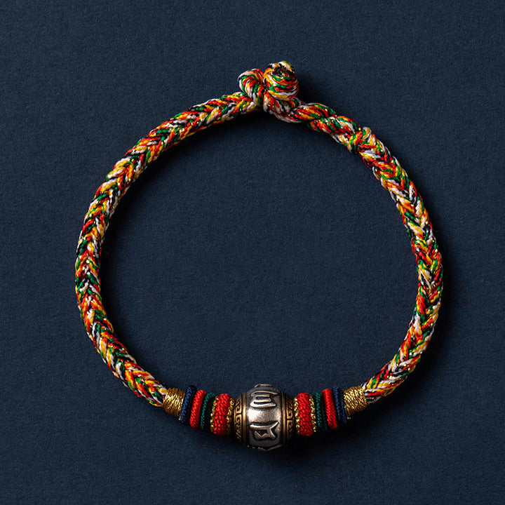 Bracciale intrecciato con nodo di King Kong, fatto a mano in Tibet, in argento sterling 925, con Buddha Stones, Om Mani Padme Hum e protezione dalla fortuna
