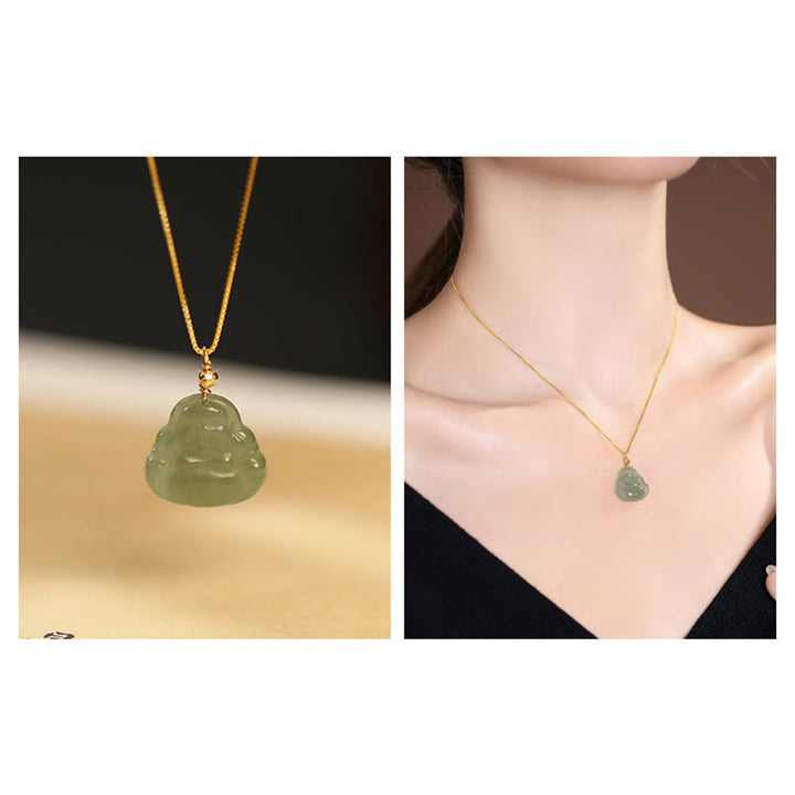 Collana con ciondolo a forma di farfalla Buddha che ride in giada ciano naturale Hetian Jade in argento sterling 925 - image 5