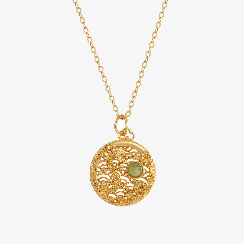 Buddha Stones con ciondolo in giada Hetian intarsiata con nuvole di buon auspicio, in argento sterling 925, anno del drago