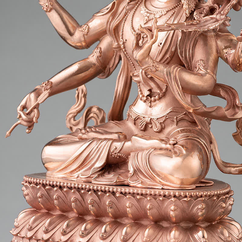 Statua in rame della serenità della statuetta del Bodhisattva Manjusri a quattro braccia