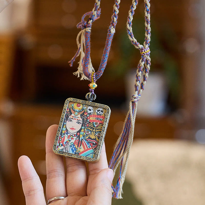 Buddha Stones Tibetano Zakiram Dea della Ricchezza Passato e Presente Ghau Scatola di Preghiera Collana Pendente