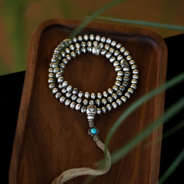 Buddha Stones 108 Mala Beads 925 Sterling Silver Agata Rossa Turchese Braccialetto con Ciondolo di Fiducia