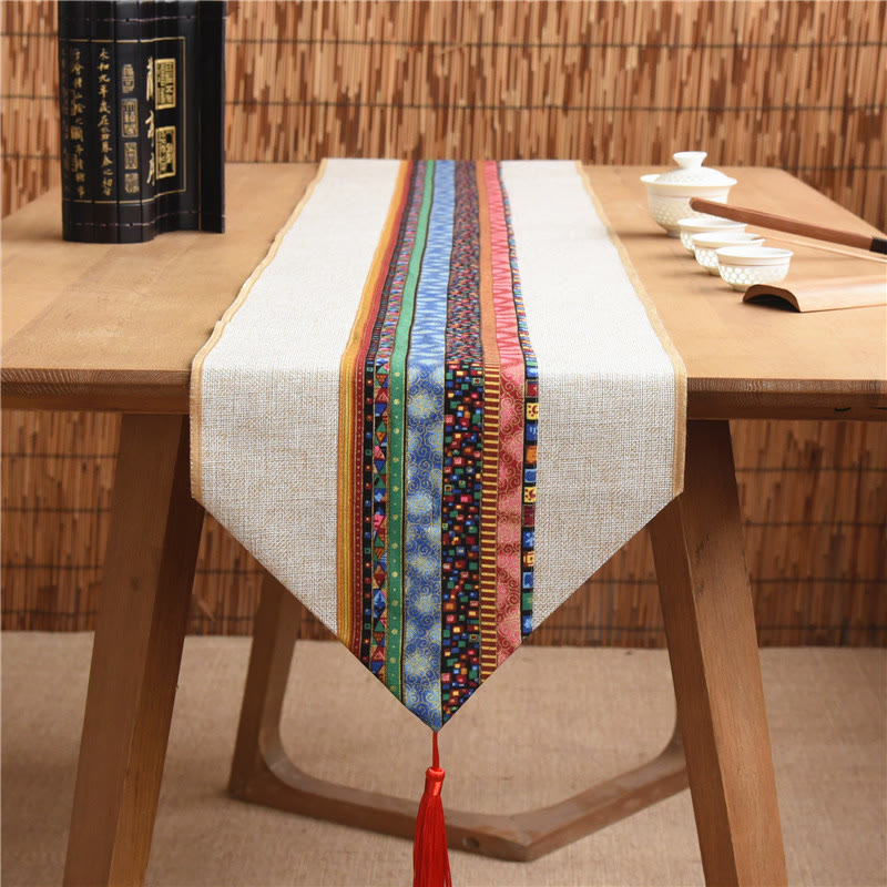 Buddha Stones Stile cinese classico Loto Koi Pesce Fiore Gru Calligrafia Illuminazione Cotone Lino Nappe Runner da tavolo