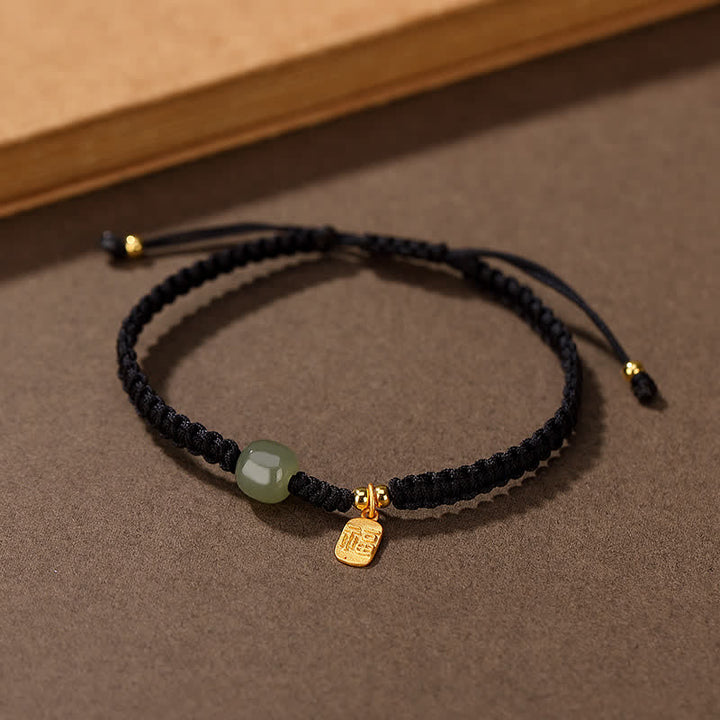 Braccialetto in corda rossa con Buddha Stones in argento sterling 925 e giada di Hetian, benedizione e ricchezza