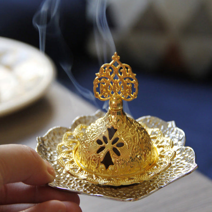 Sottobicchiere in foglia d'oro spirituale Mini lega di metallo bruciatore di incenso