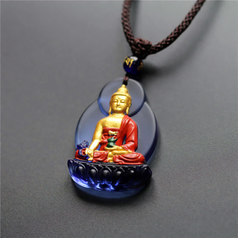 Buddha Stones Tibet Medicina Buddha Liuli Cristallo Compassione Collana Pendente - image 2