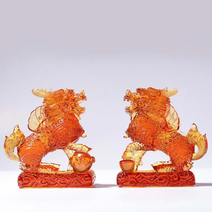 Feng Shui Kirin Fatto a mano Liuli Cristallo Arte Pezzo Fortuna Casa Ufficio Decorazione