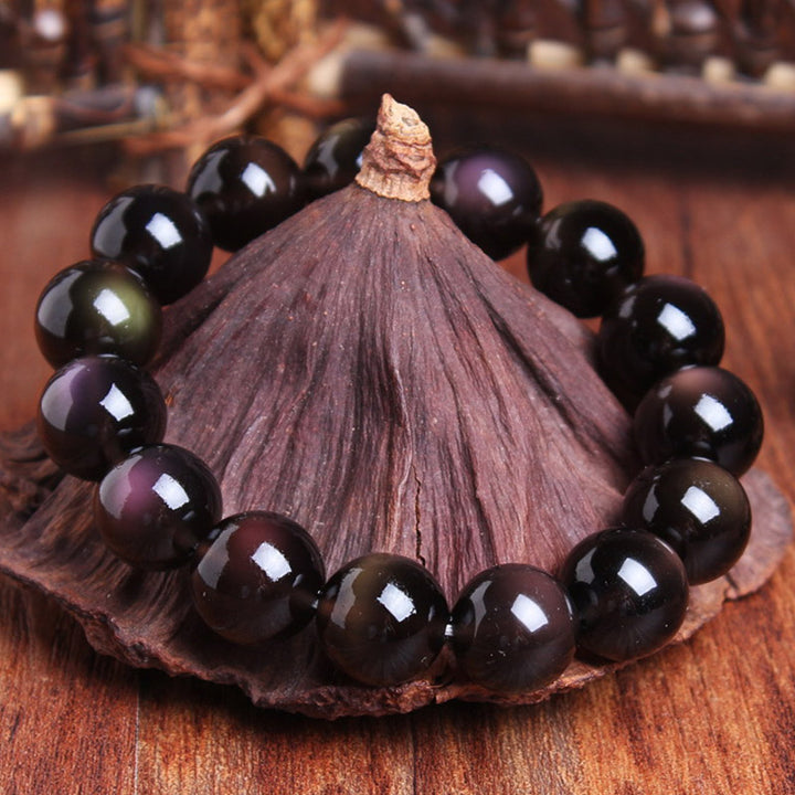 Braccialetto positivo in ossidiana arcobaleno naturale Buddha Stones