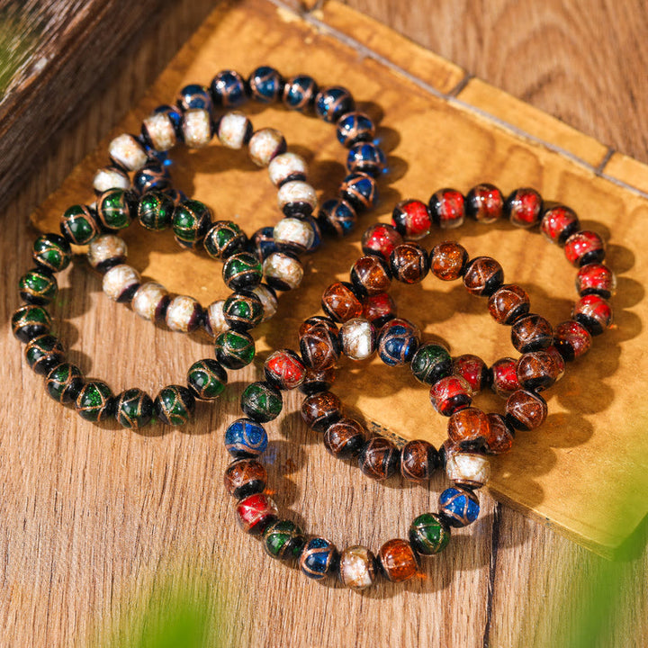 Braccialetto di perline di vetro Liuli, fortuna e ricchezza, Buddha Stones, tibetano classico