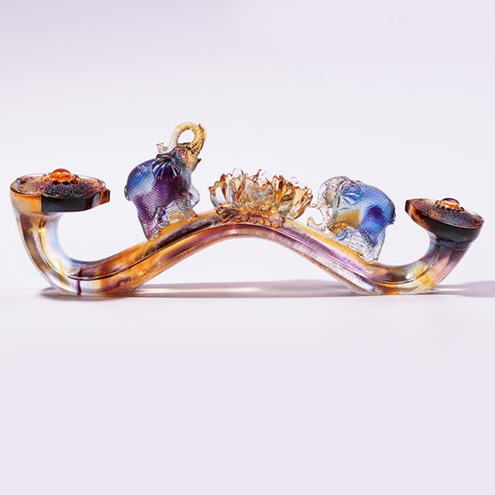 Pezzo d'arte in cristallo Liuli Ruyi fatto a mano, decorazione per la casa con elefante e base in cristallo - image 3