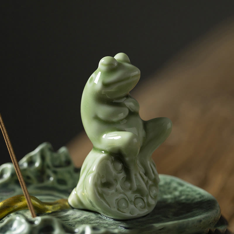 Buddha Stones Foglia Meditazione Rana Modello Guarigione Ceramica Bruciatore Incenso Decorazione