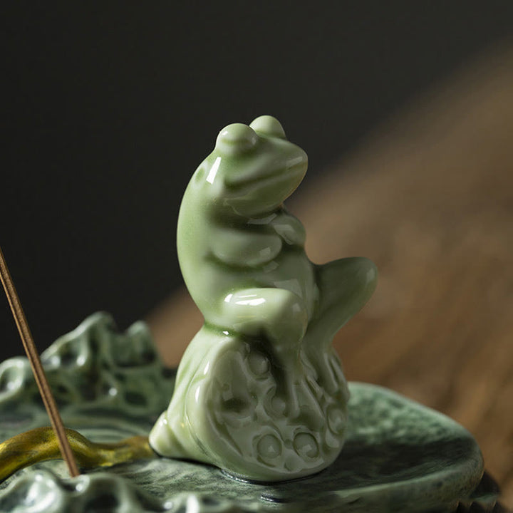 Buddha Stones Foglia Meditazione Rana Modello Guarigione Ceramica Bruciatore Incenso Decorazione