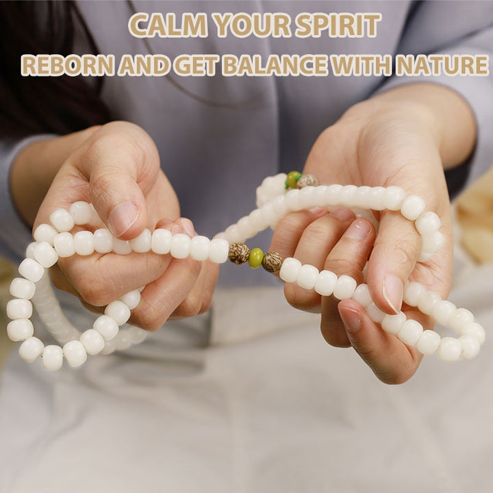 Collana con bracciale in giada bianca Bodhi Lotus Mala Harmony Buddha Stones