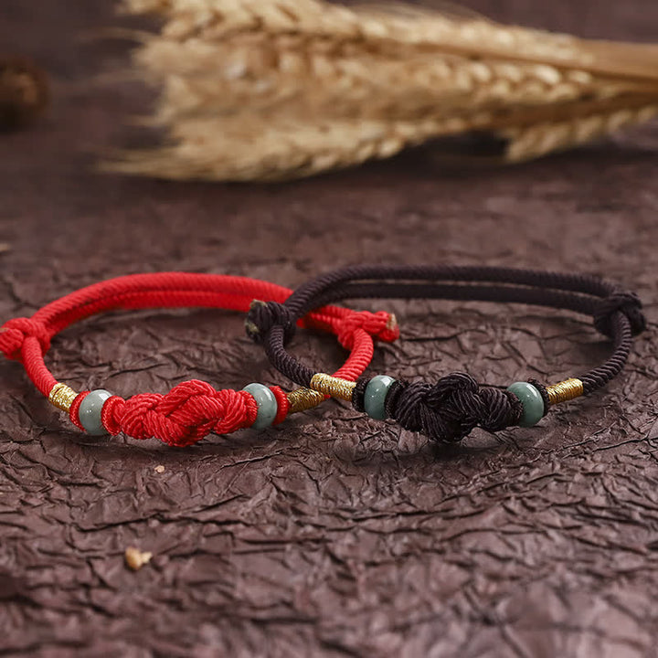 Porta buona fortuna braccialetto di coppia intrecciato con nodo di giada rossa