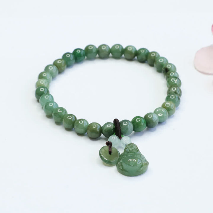 Braccialetto di guarigione in giada ciano Buddha che ride Buddha Stones