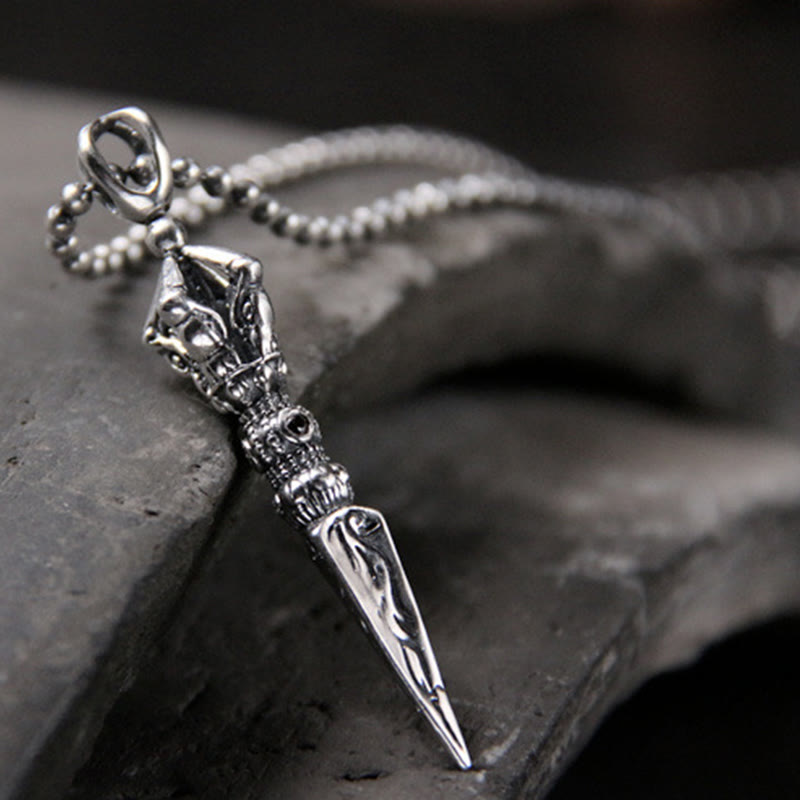 Buddha Stones 925 Sterling Silver Dorje Vajra Collana con ciondolo a catena per l'illuminazione