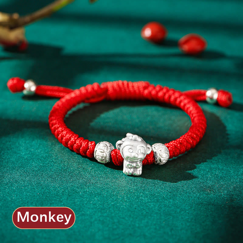 Braccialetto per bambini fatto a mano in corda rossa con Buddha Stones, in argento sterling 999, con zodiaco cinese