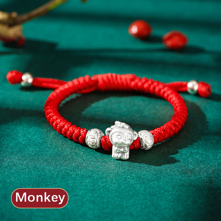 Braccialetto per bambini fatto a mano in corda rossa con Buddha Stones, in argento sterling 999, con zodiaco cinese
