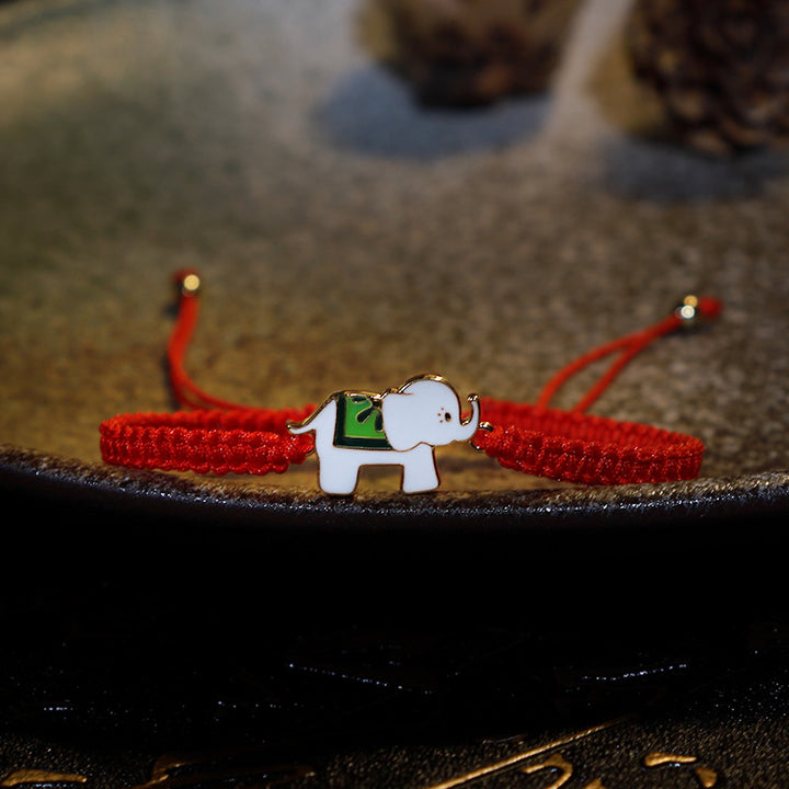 Braccialetto con cordino rosso elefante portafortuna in argento sterling 925 fatto a mano in tibetano Buddha Stones