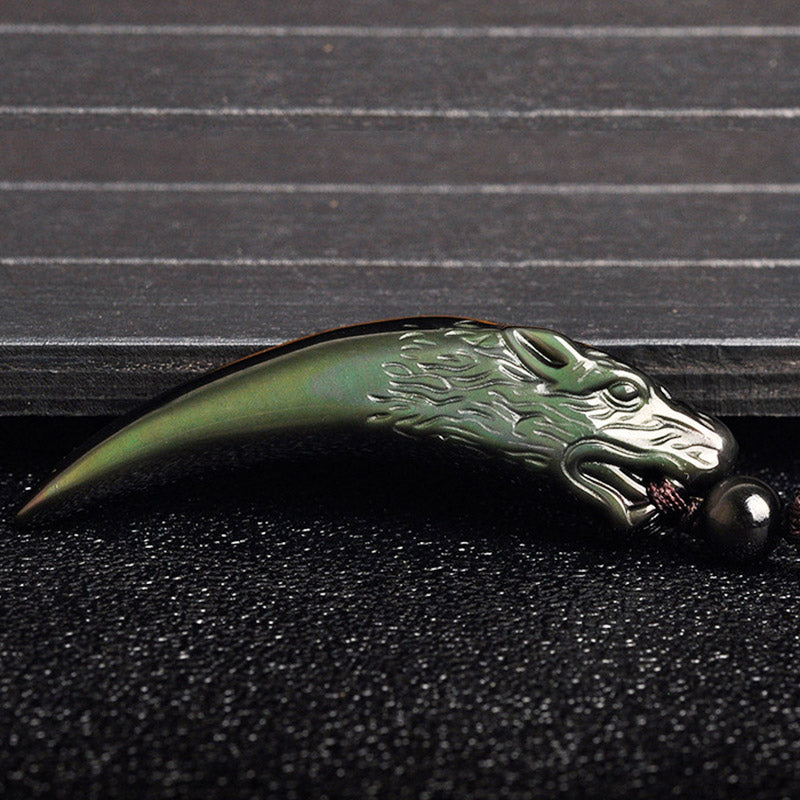 Buddha Stones Collana con ciondolo in ossidiana nera naturale, ossidiana di ghiaccio, ossidiana arcobaleno con motivo a dente di lupo e forza. - image 17