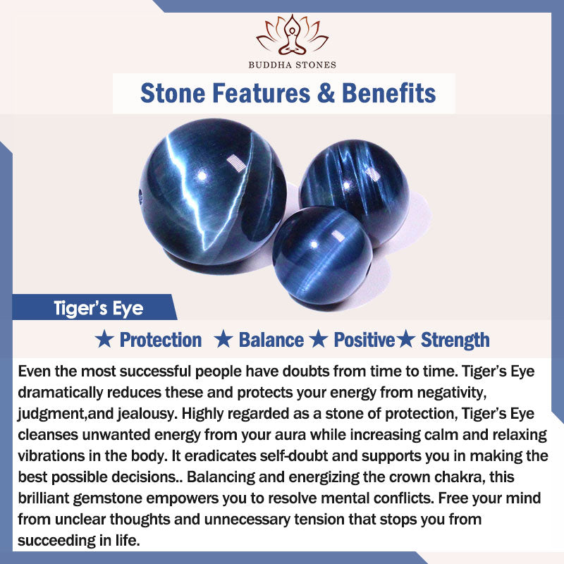 Braccialetto di protezione in pietra divina occhio di tigre blu Buddha Stones