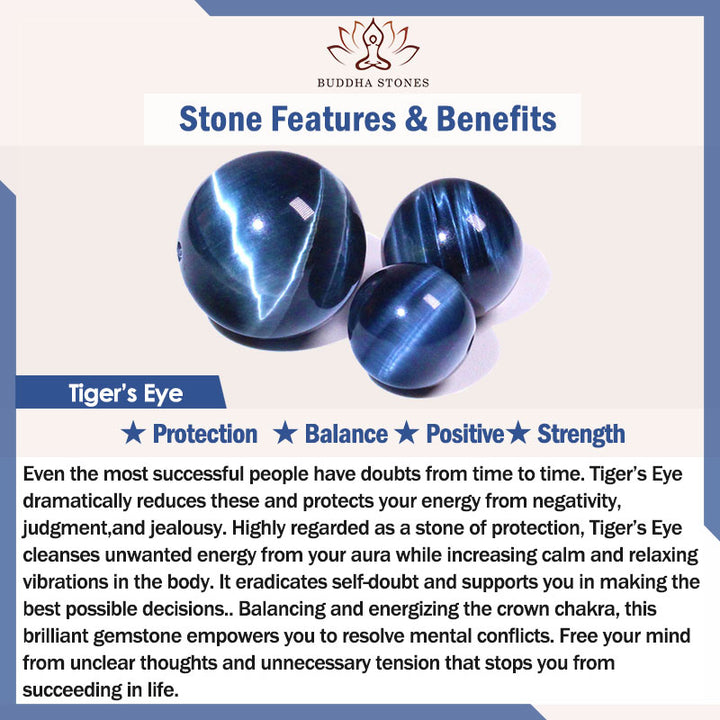Braccialetto di protezione in pietra divina occhio di tigre blu Buddha Stones